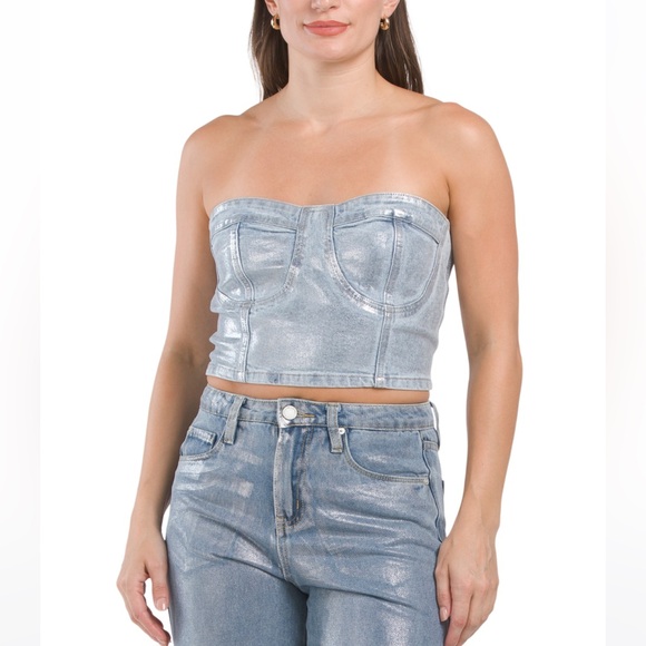 Blank NYC Tops - Blank NYC | NWT Strapless Metallic Coated Denim Bustier